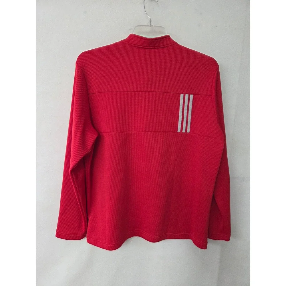 Adidas A482 Mens XL Red Waffle Knit 3-Stripes Quarter Zip Pullover FT6579 Logo